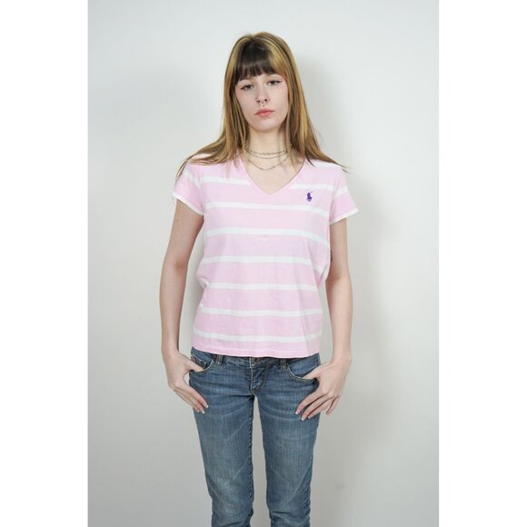 Polo Ralph Lauren Pink Stripes V Neck T - Picture 2 of 5